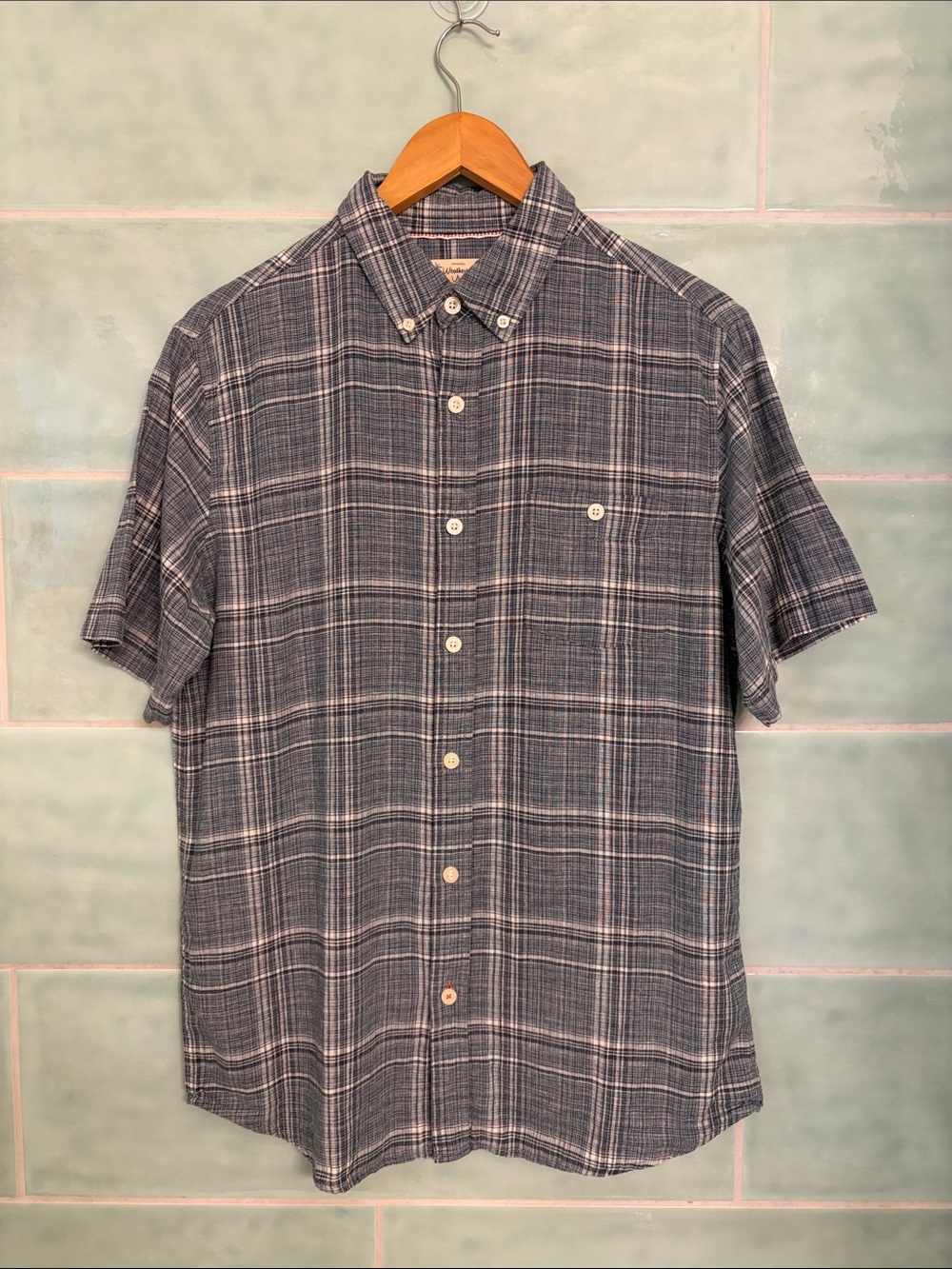 Weatherproof washable linen Plaid Button-Down Shirt - Blue & White men’s M